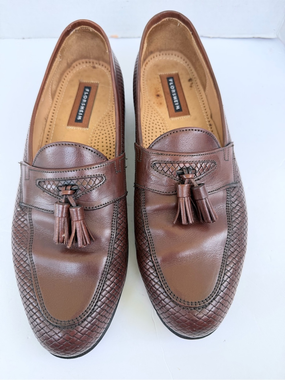 Florsheim Brown Leather Tassel Woven Loafers